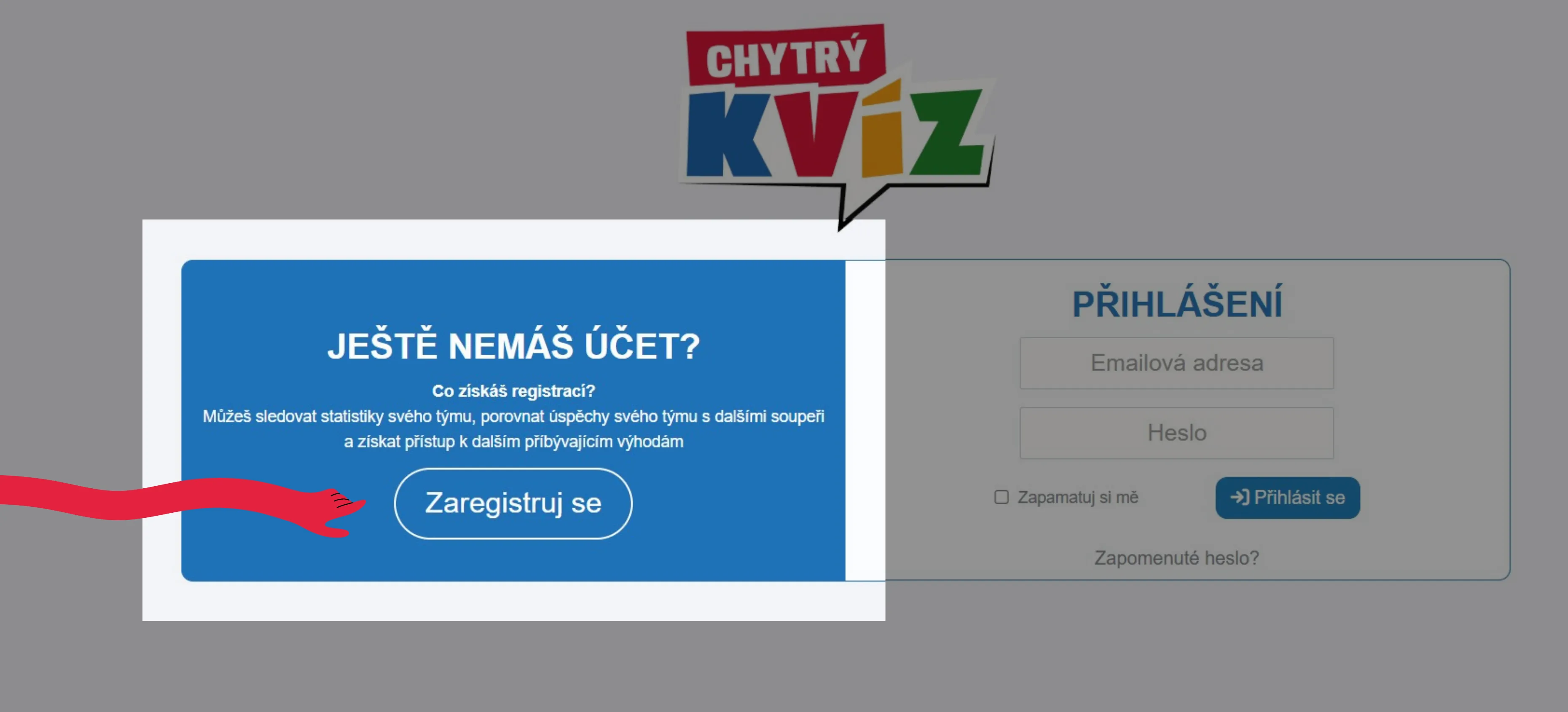 Na přihlašovací stránce se klikne na Zaregistruj se