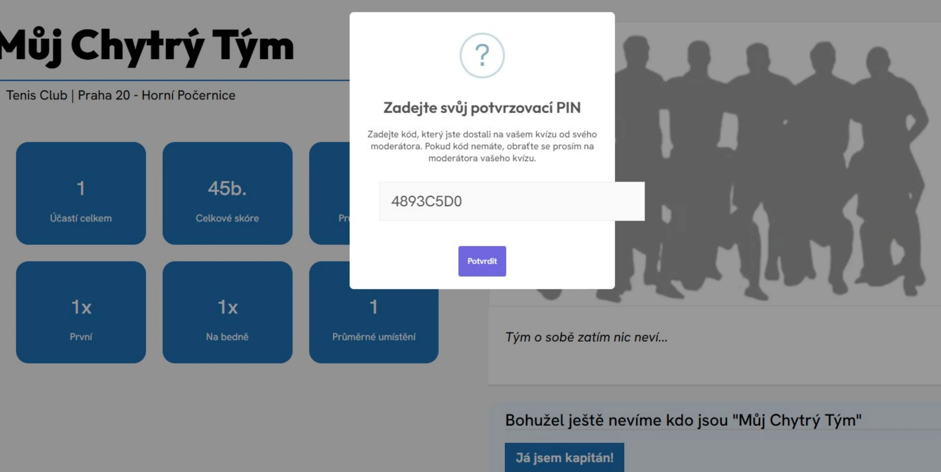 Zadání potvrzovacího PINu z karty do formuláře